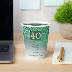 40. Geburtstagsfeier Glänzend Grüner Glitter Pappbecher