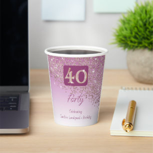 40. Geburtstagsfeier Glänzend Rose Gold Glitter Pappbecher