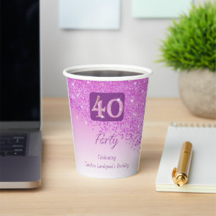 40. Geburtstagsfeier Glänzendes Rosa Glitter Pappbecher