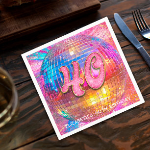 40. Geburtstagsfeier Gold Pink Glitter Disco Kugel Serviette