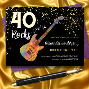 40. Geburtstagsfeier Musik Thema Gold Glitter Folieneinladung