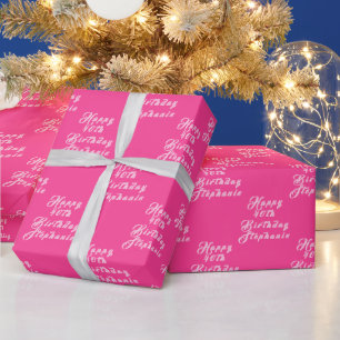 40. Geburtstagsfeier Name Hot Pink Modernes Muster Geschenkpapier