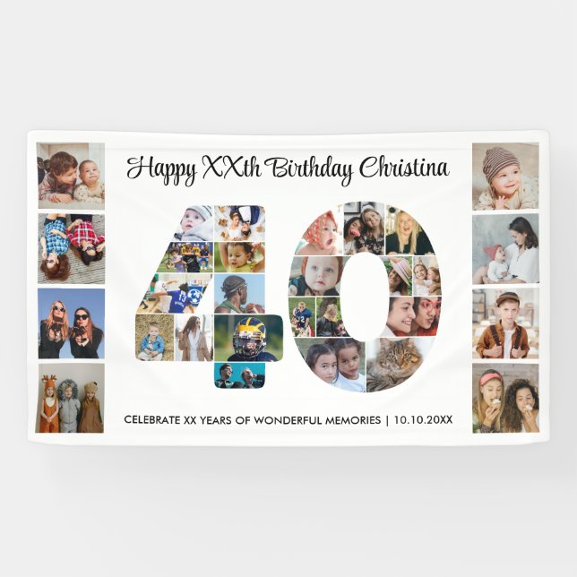 40. Geburtstagsfeier Nummer 40 Fotocollage Banner (Horizontal)