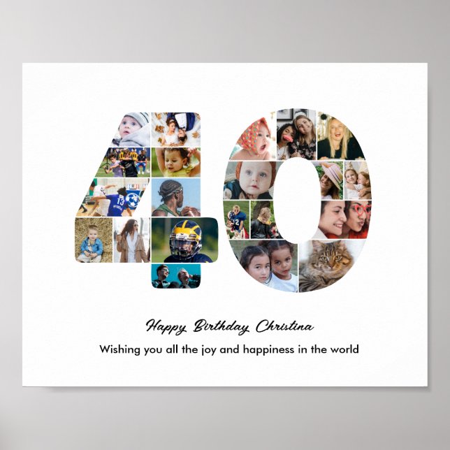 40. Geburtstagsfeier Nummer 40 Fotocollage Poster (Vorne)
