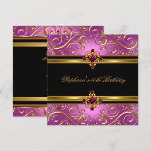 40. Geburtstagsfeier Pink Gold Schwarz Floral Einladung