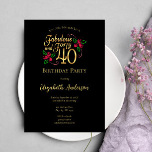 40. Geburtstagsfeier Schwarz und Gold mit Rosen Einladung