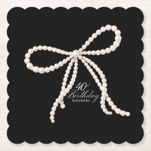 40. Geburtstagsfeier Schwarz Weiß Perle Schleife B Untersetzer