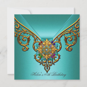 40. Geburtstagsfeier Teal Blau Gold Juwel Spitze Einladung