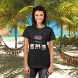 40. Geburtstagsfrau Foto Rosa Monogramm T-Shirt<br><div class="desc">Für einen 40. Geburtstag als Geschenk oder für das Party. Eine Collage von 3 Fotos von Freunden,  Familie,  Interesse oder Haustieren. Personalisieren und fügen Sie ihren Namen,  Alter 40 und ein Datum. Geburtsdatum oder Geburtsdatum der Geburtstagsparty. Rosa und weiße Buchstaben.</div>