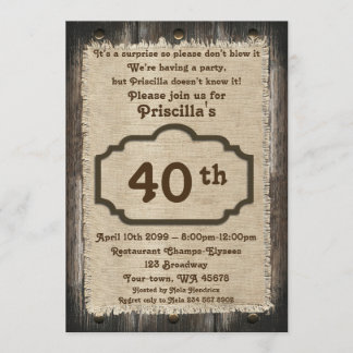 40. Geburtstagsfrau, jedes Alter, Holz, rustikal Einladung
