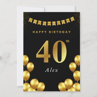 40. Geburtstagskarte Schwarze und goldene Ballons Karte