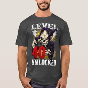 40. Geburtstagskelett des Gamers Level 40 Entsperr T-Shirt
