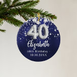 40. Geburtstagsnacht blaue Silberstars Keramik Ornament<br><div class="desc">Eine marineblau Hintergrundfarbe mit Imitaten silbernen Sternen. Die blaue Farbe ist ungleichmäßig. Name,  Text/Datum hinzufügen</div>