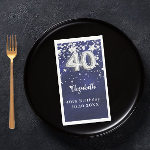 40. Geburtstagsnacht blaue Silberstars Serviette