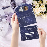 40. Geburtstagsnacht blaues Foto Silberstars uAwg<br><div class="desc">Ein marineblauer blauer Hintergrund mit Sternen. Die blaue Farbe ist ungleichmäßig. Personalisieren und fügen Sie ein Foto,  Name,  Party,  UAWG,  Rücksendeadresse und Namen.</div>
