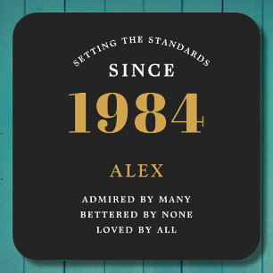 40. Geburtstagsname 1984 Black Gold Elegant Chic Rechteckiger Pappuntersetzer