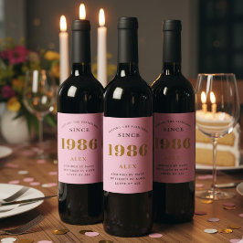 40. Geburtstagsname 1986 Pink Gold Elegant Chic Weinetikett