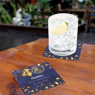 40. Geburtstagsnavy Blue Gold Stars Foto Rechteckiger Pappuntersetzer