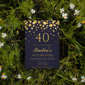 40. Geburtstagsparty der Marine Blue & Gold Confet Einladung