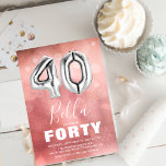 40 Geburtstagsparty Modernes Rosa Age Ballon Einladung<br><div class="desc">Moderne 40. Geburtstagsfeier Einladung entworfen mit einem ombre Aquarell rosa Hintergrund,  transparente Blase Konfetti,  und eine große silberne Zahl vierzig Helium-Ballon. Der Name ist in einem großen,  weißen Text in Kalligrafie mit einer einfachen Geburtstagsvorlage geschrieben,  die leicht anzupassen ist.</div>