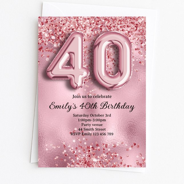 40. Glitzernder Pinker Geburtstag Einladung (Von Creator hochgeladen)