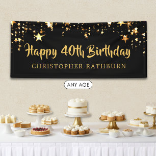 40. Glücklicher Geburtstag Schwarze Goldene Sterne Banner
