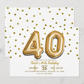40 Gold Balloons & Confetti 40. Geburtstag Party Einladung