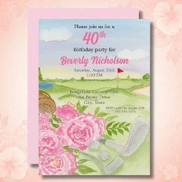 40. Golf Birthday Party Peonies on Golf Course in Einladung