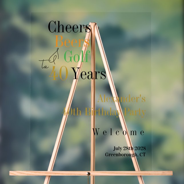 40. Golf Cheers Beers Birthday Party Willkommen Acrylschild (Neutral)