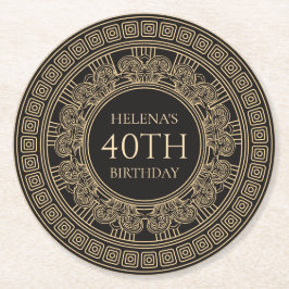 40. Griechische Geburtstagsfeier mit Sonderfarben Runder Pappuntersetzer
