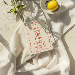 40. Hand Drawn Red Bow Champagne Glass Geburtstag Einladung