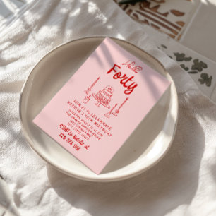40. Hand gezeichnet Rosa Roter Kuchen Hallo 40 Geb Einladung