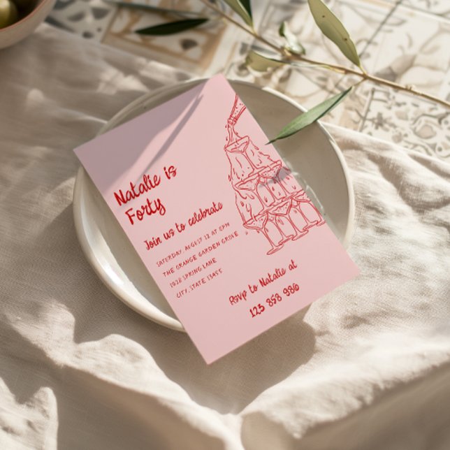 40. Handgezeichneter Champagner Tower Vierzig Spaß Einladung (Von Creator hochgeladen)