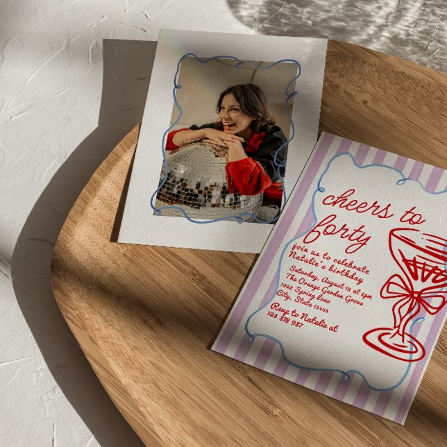 40. Handgezeichnetes Champagner Foto Geburtstag Einladung (Von Creator hochgeladen)