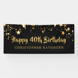 40. Happy Birthday Black Gold Stars oder Ihr Text Banner