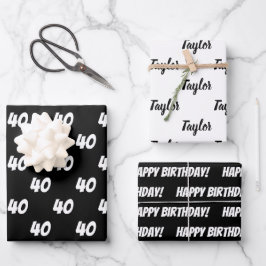 40. Happy Birthday Individuelle Name Wrapping Pape Geschenkpapier Set