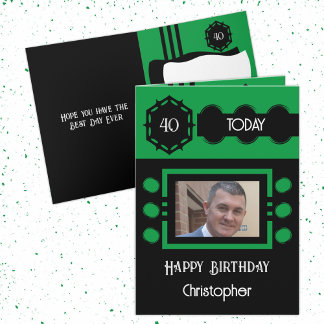 40 heute Foto Namen schwarz grün Geburtstag Karte