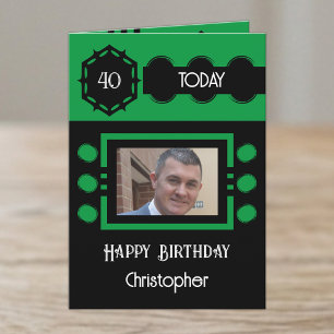 40 heute Foto Namen schwarz grün Geburtstag Karte