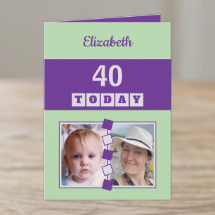 40 heute Jeder Alter 2 Fotos grün lila Geburtstag Karte