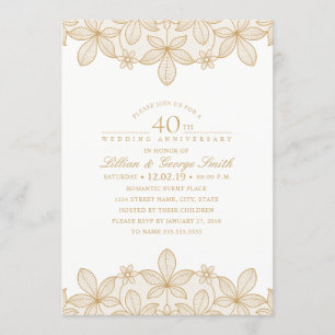 40. Hochzeit Jubiläum Elegantes Golden Lace Einladung