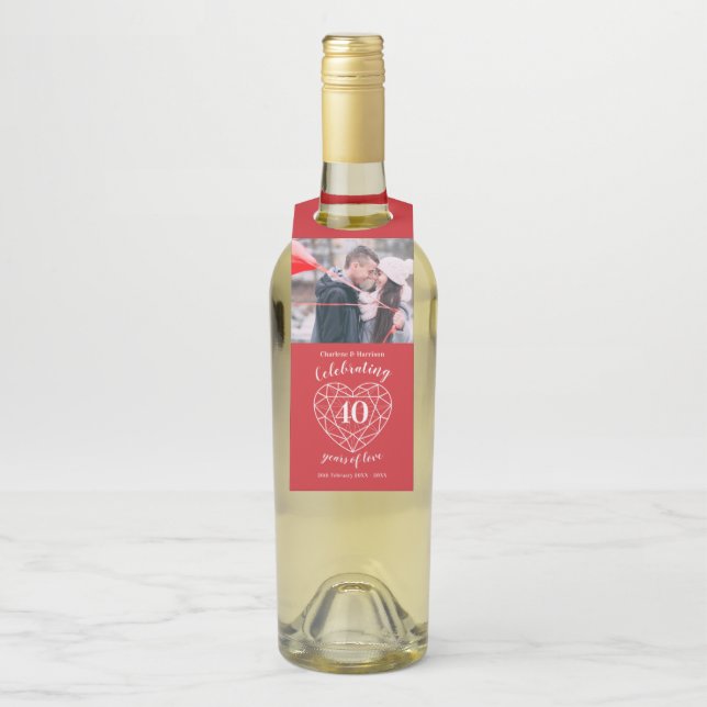 40. Hochzeit Jubiläum Foto Edelstein Herz Flaschenanhänger (Auf Flasche)