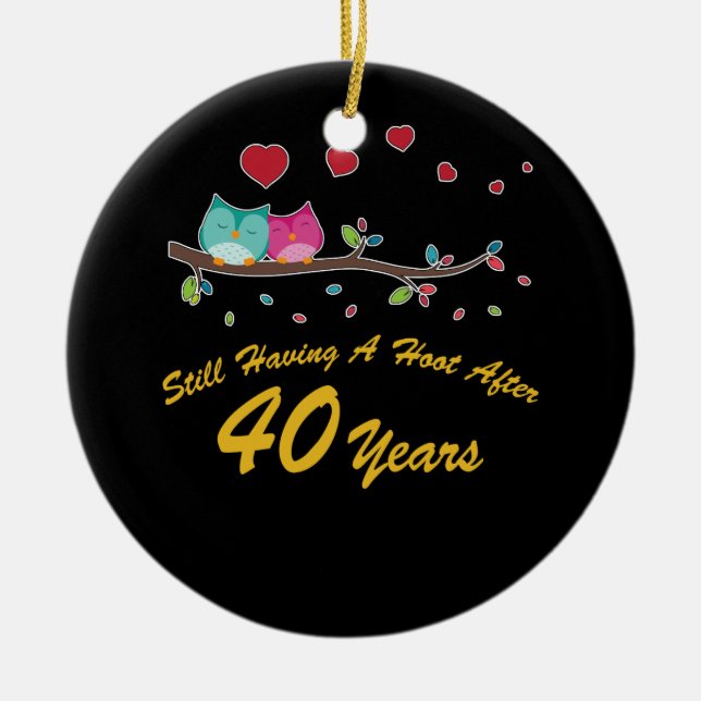 40. Hochzeit Jubiläum Geschenke Owl Couple Keramik Ornament (Vorne)