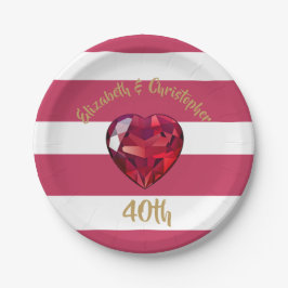 40. Hochzeit Jubiläum Red Striped Elegant Pappteller