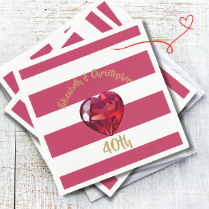 40. Hochzeit Jubiläum Red Striped Elegant Serviette