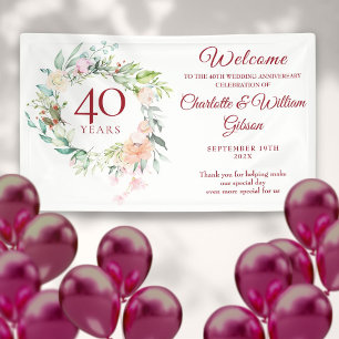 40. Hochzeit Rubinhochzeit Rosen Florale Willkomme Banner