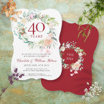 40. Hochzeit Ruby Jubiläum Rose Garland Einladung<br><div class="desc">Dieses elegante Botanische 40-jährige Hochzeitsjubiläum mit einer zarten Aquarellblütengarage personalisiert sich mit Ihren speziellen Informationen zum Ruby-Jubiläum. Auf der Rückseite befindet sich eine passende Blumengarage,  die Ihr Jubiläum in elegantem weißem Text auf rubinfarbenem Hintergrund umrahmt. Entwickelt von Thisisnotme©</div>