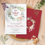 40. Hochzeit Ruby Jubiläum Vow Renewal Floral Einladung<br><div class="desc">Dieses elegante botanische 40-jährige Jubiläum mit einer zarten,  blumengeschmückten Aquarellgarage lädt zu einem personalisierten Jubiläum ein. Auf der Rückseite befindet sich eine passende Blumengarage,  die Ihr Jubiläum in elegantem Text auf rubinfarbenem Hintergrund umreißt. Entwickelt von Thisisnotme©</div>