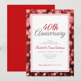 40. Hochzeitsjubiläum   Eleganter roter Bokeh Einladung