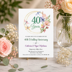 40. Hochzeitsjubiläum Goldrahmen Blumen Einladung