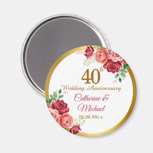 40. Hochzeitsjubiläum Goldrahmen Blumen Magnet